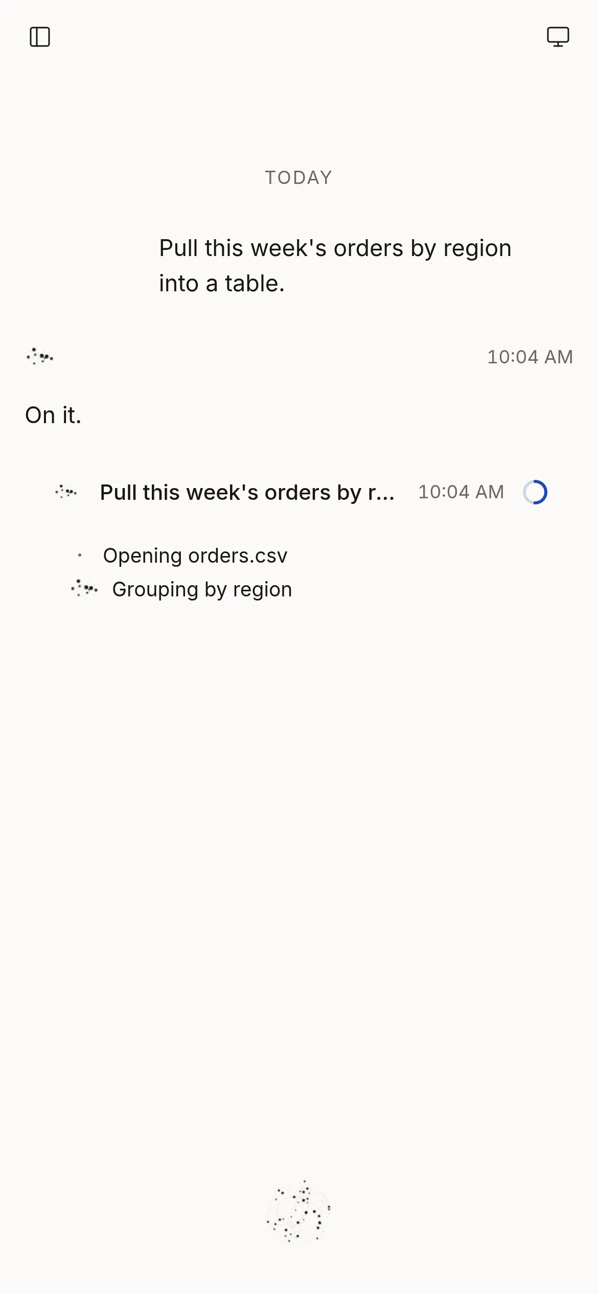 Phone size: the request in the feed, the job running with its steps
